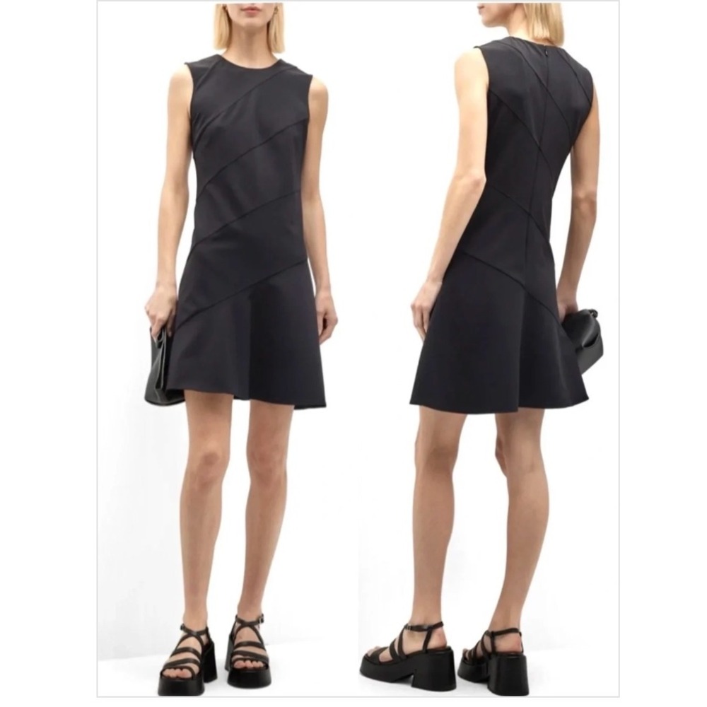 Theory Womens Diag Drape Precision Ponte Black Sleeveless Dress Size 10 $295